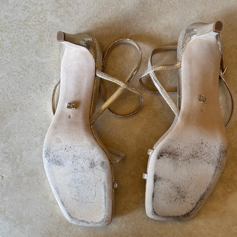 Badgley Mischka Gold Strappy Sandals - Picture 4 of 5